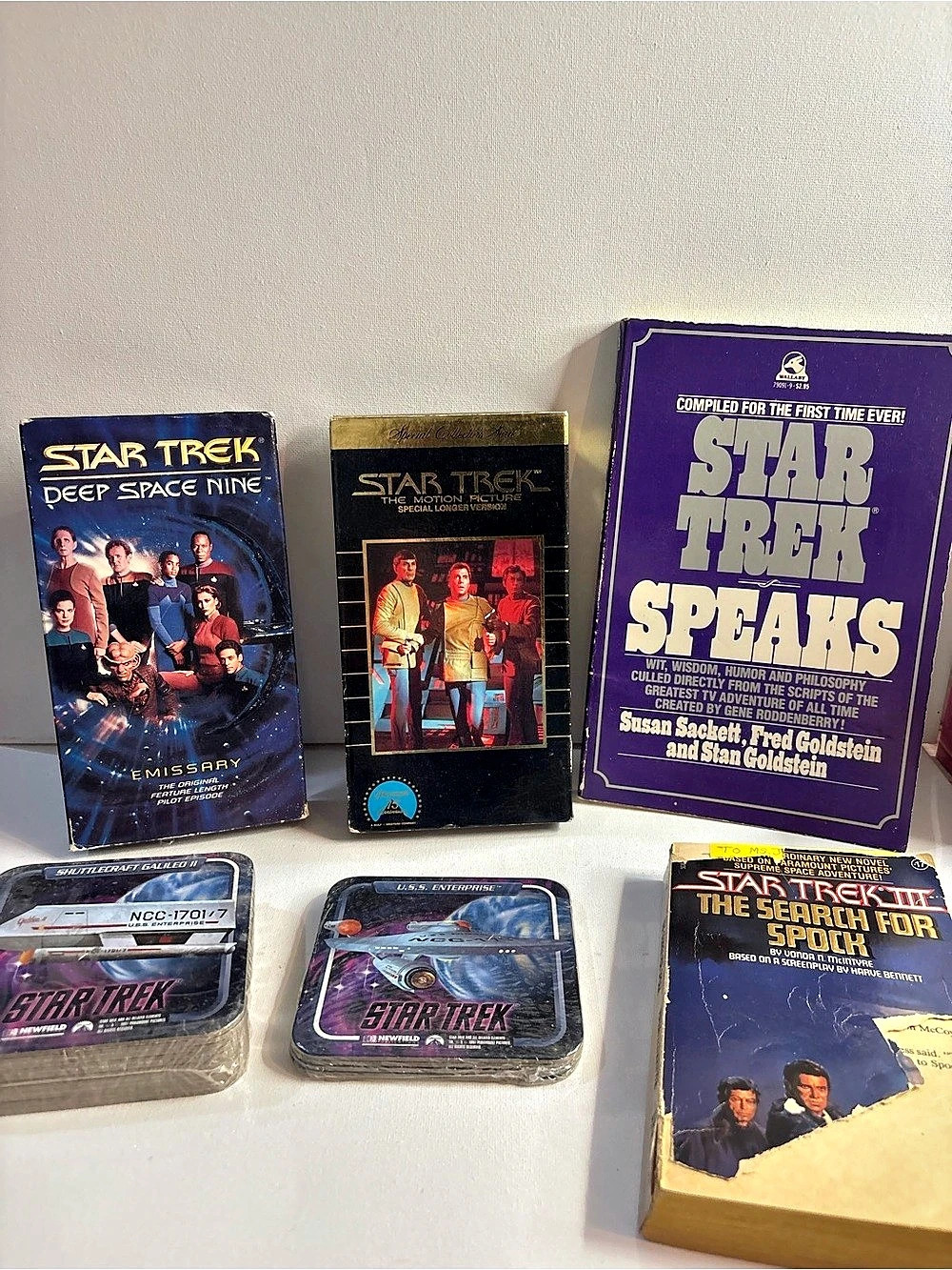 Vintage Paramount Star Trek Deep Space Nine Emissary VHS Tapes, Books & Coaster